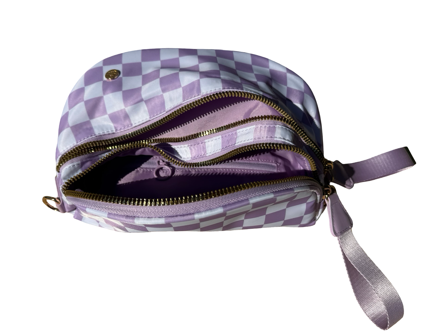 Lavender and white checkered crossbody