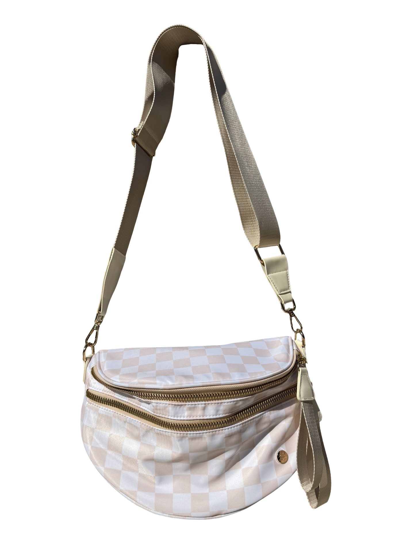 Cream and white checkered crossbody