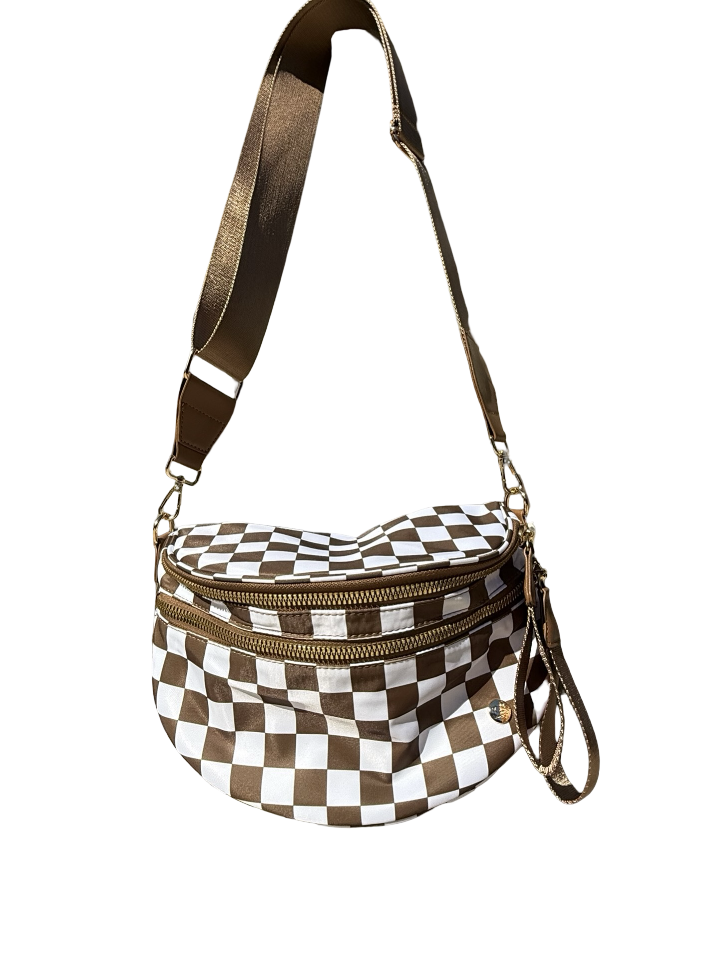 Cocoa and white checkered crossbody