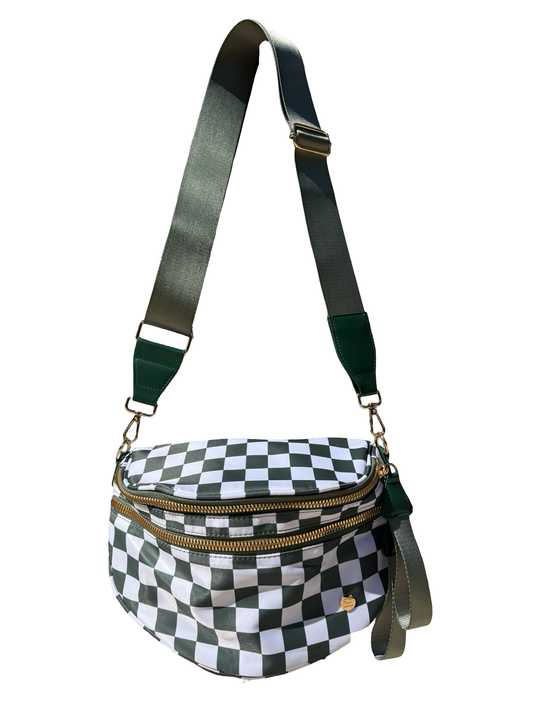 Olive Green and white checkered crossbody