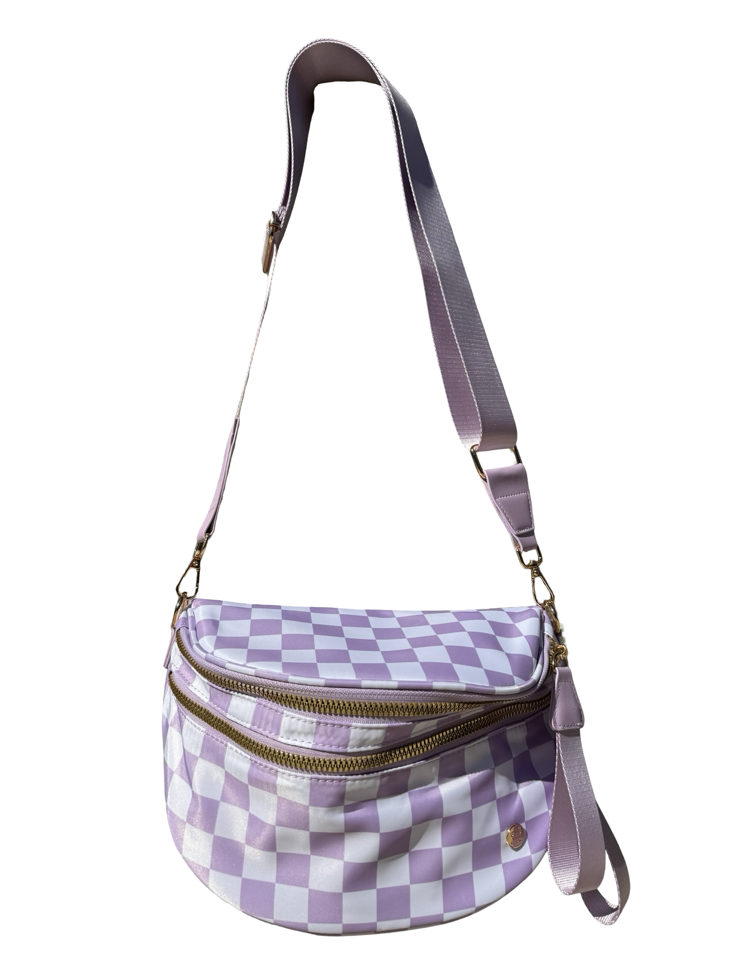 Lavender and white checkered crossbody
