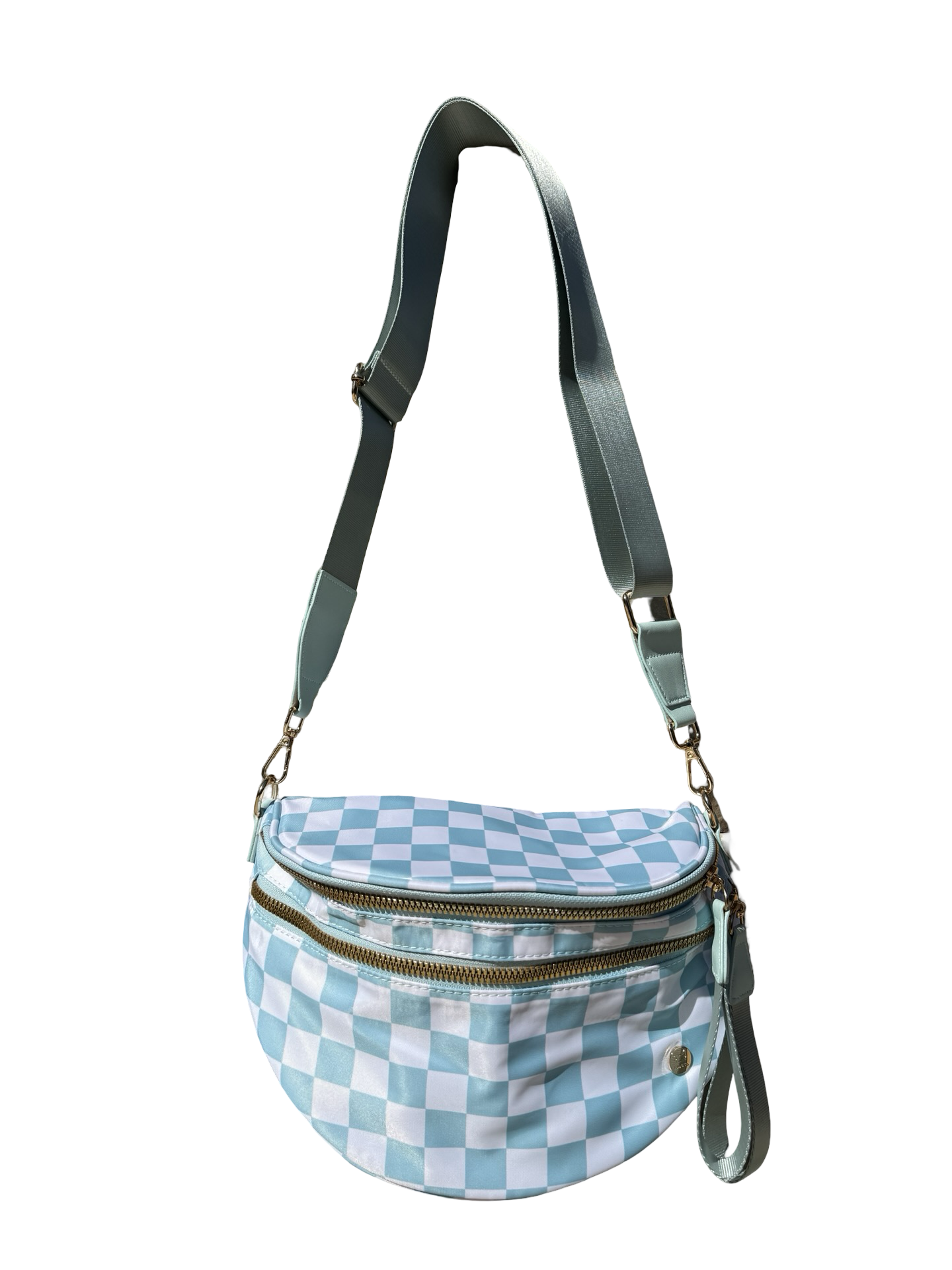 Light blue and white checkered crossbody