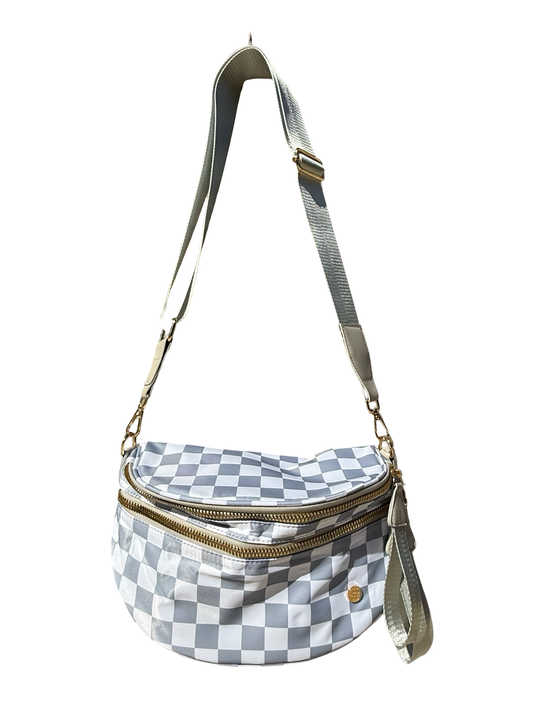 Light grey and white checkered crossbody