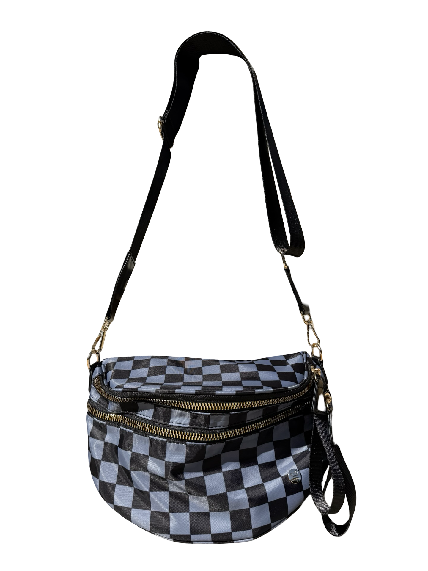 Dark grey and black checkered crossbody