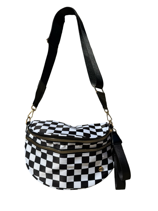 Black and white checkered crossbody